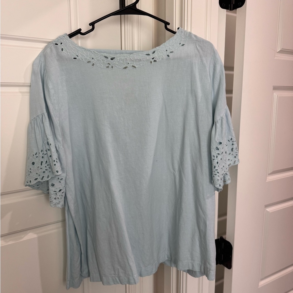 LOFT Light Blue Women's Blouse with Eyelet Sleeves